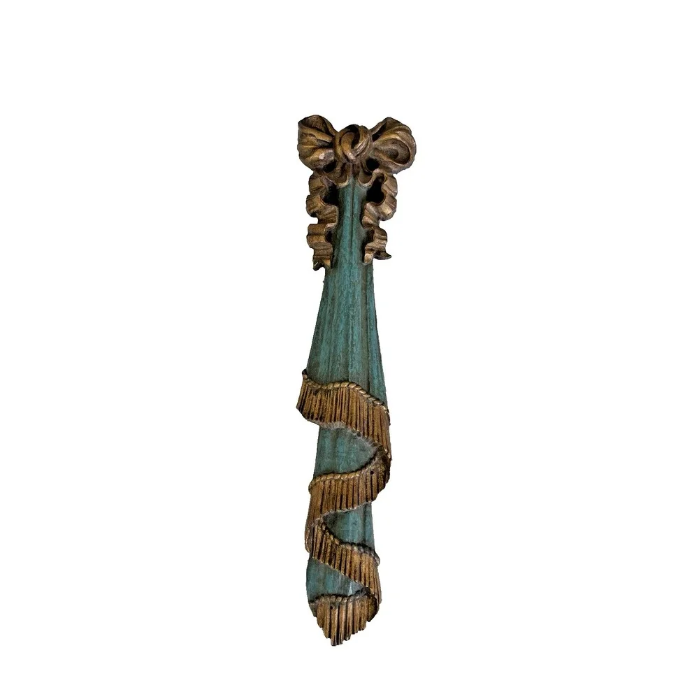 Vtg  Resin Wall Swag Gold & Turquoise Bow & Draped Fabric Tassel Wall Hanging